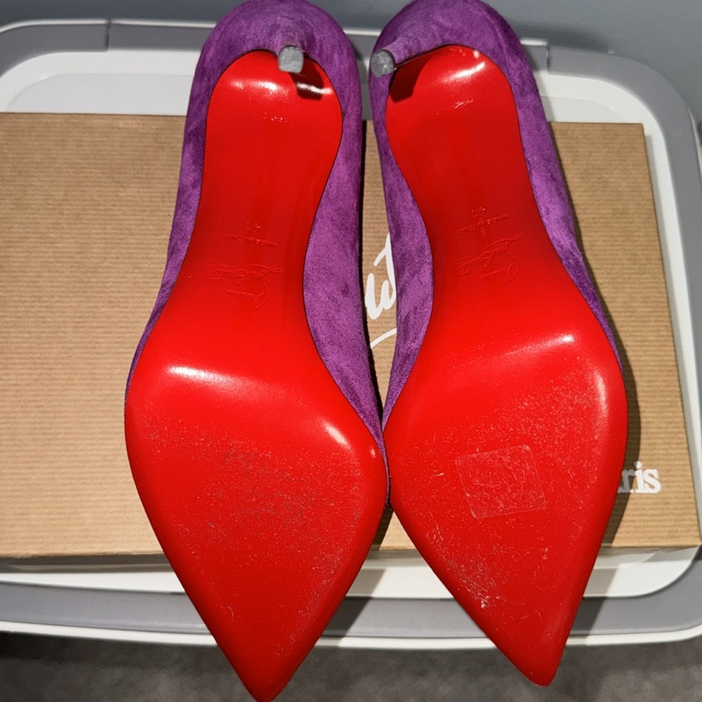 NEVER WORN OUTSIDE Christian Louboutin Purple Suede Pigalle Follies 100mm Pumps - Picture 6 of 9